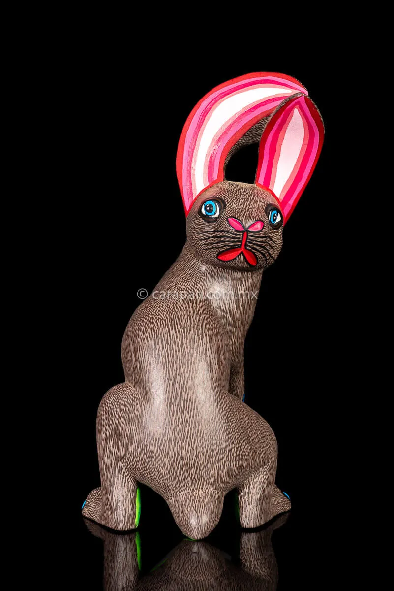 Rabbit Looking Backwards Mexican Wooden Sculpture Alebrije