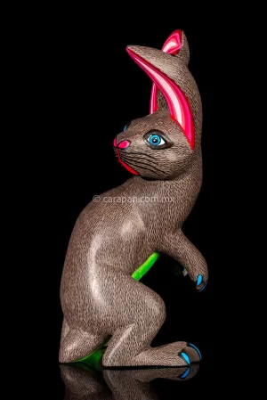 Rabbit Looking Backwards Mexican Wooden Sculpture Alebrije