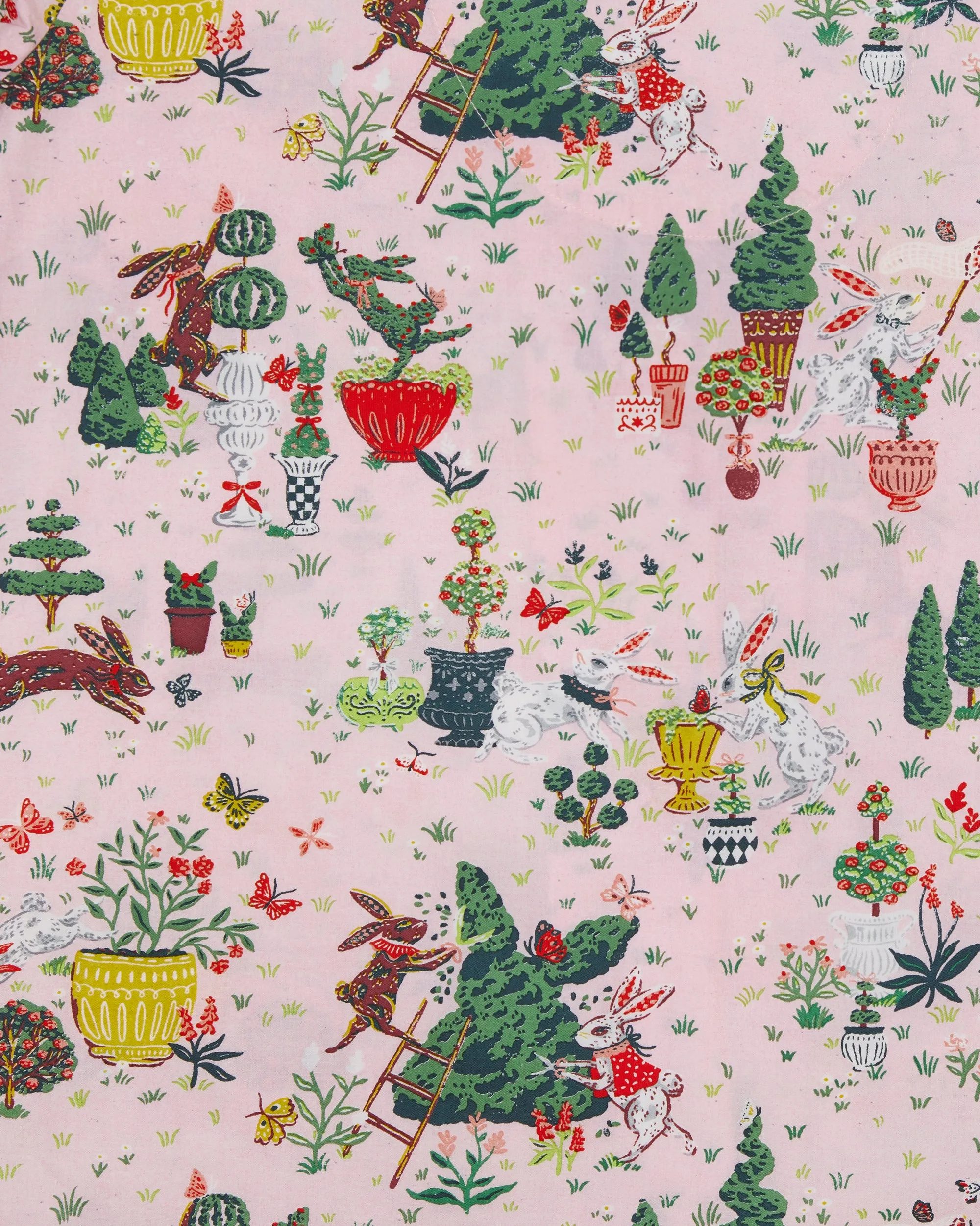 Rabbit Topiary - Pintuck Cropped Pant Set - Easter Pink
