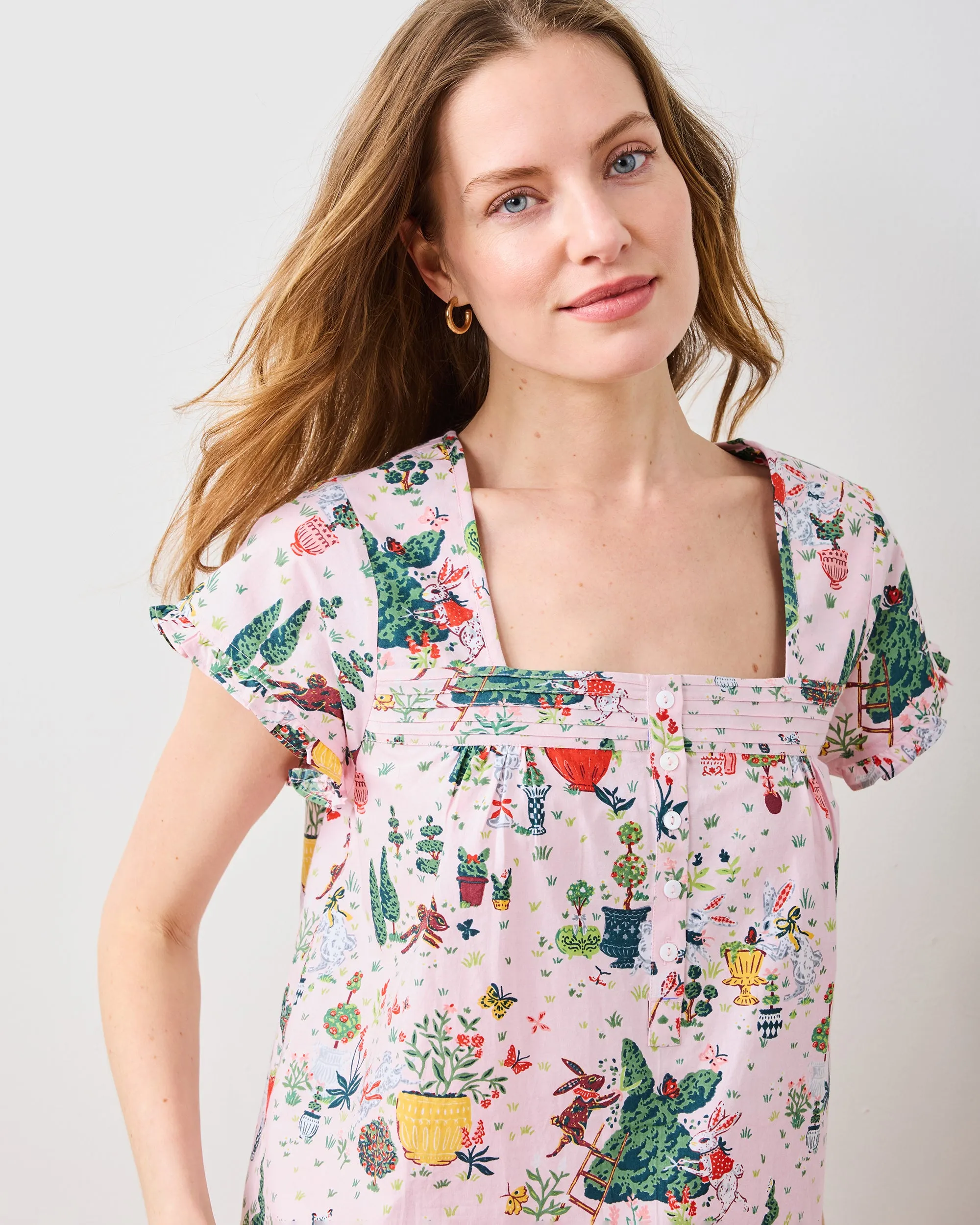 Rabbit Topiary - Pintuck Cropped Pant Set - Easter Pink
