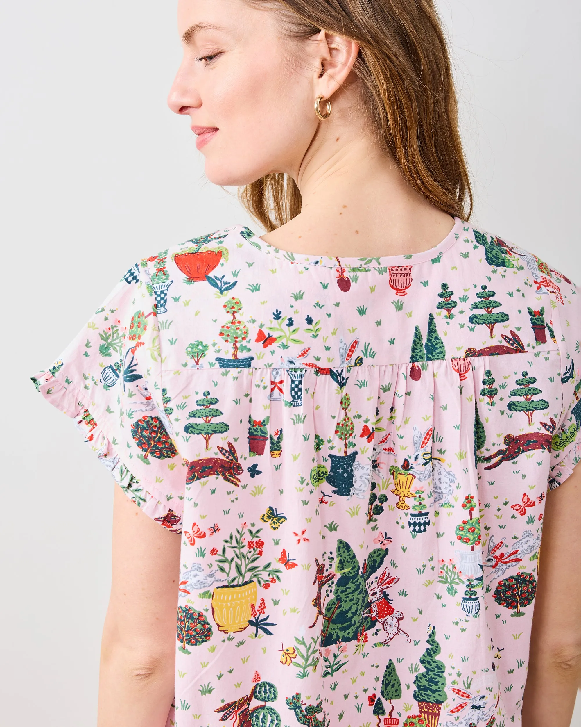 Rabbit Topiary - Pintuck Cropped Pant Set - Easter Pink
