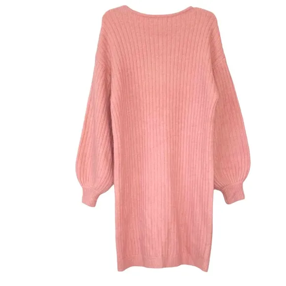 Rachel Parcell Dusty Pink Cozy Wool Blend V-Neck Ribbed Sweater Dress Size 8