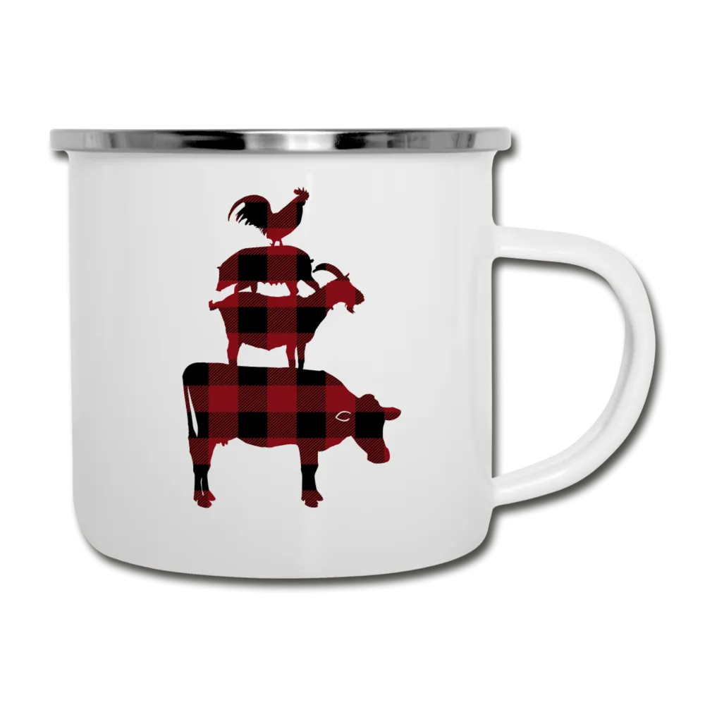 Red Buffalo Plaid Farm Animals Camper Mug Enamel