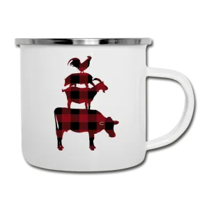Red Buffalo Plaid Farm Animals Camper Mug Enamel