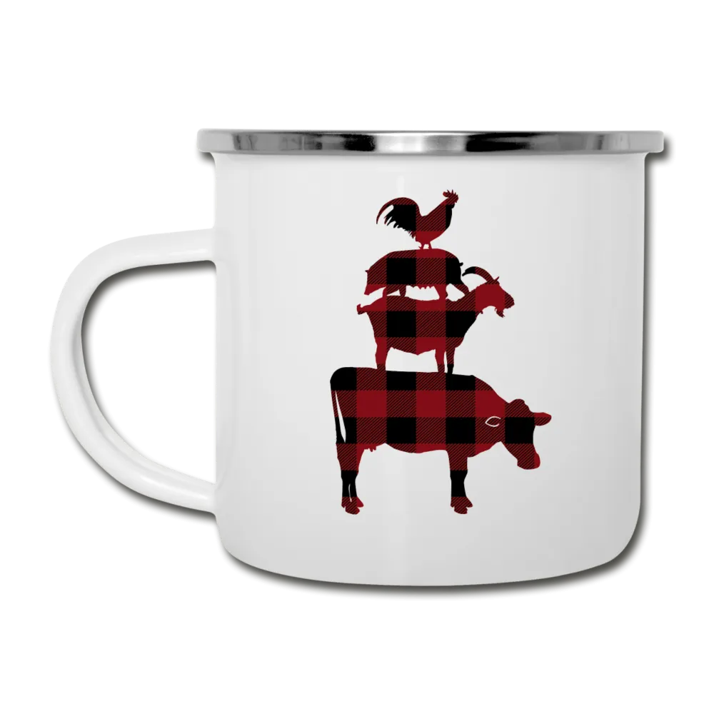 Red Buffalo Plaid Farm Animals Camper Mug Enamel