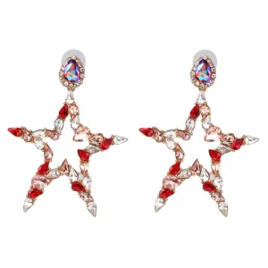 Red Crystal & Cubic Zirconia Open Star Drop Earrings
