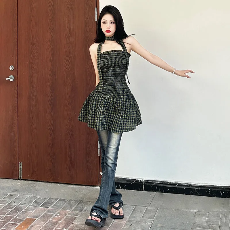 Retro Plaid Slim Dress