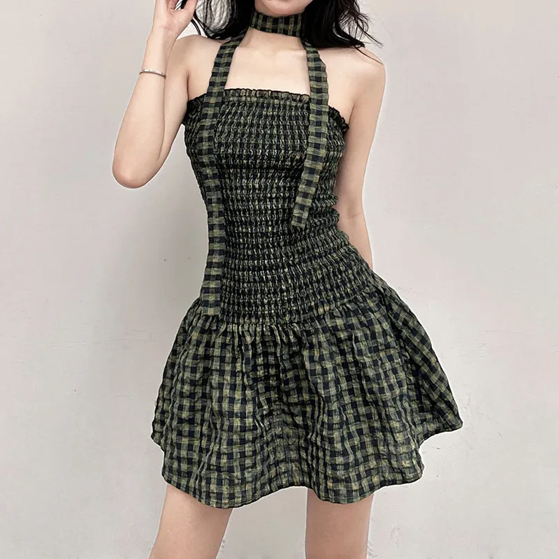 Retro Plaid Slim Dress