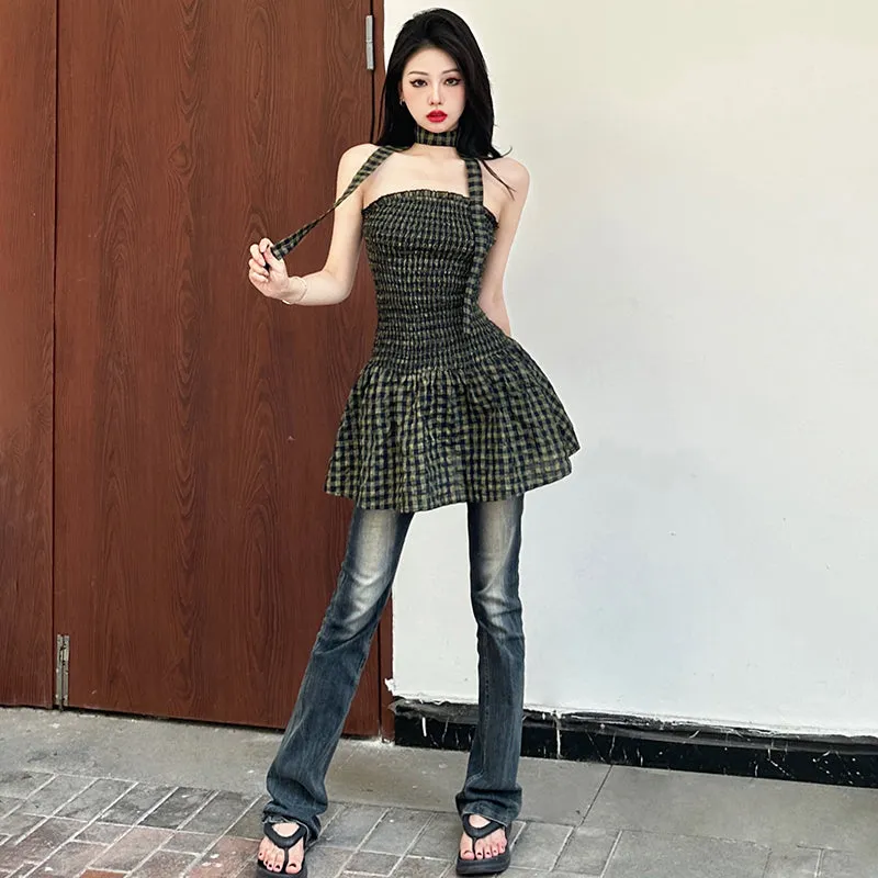 Retro Plaid Slim Dress