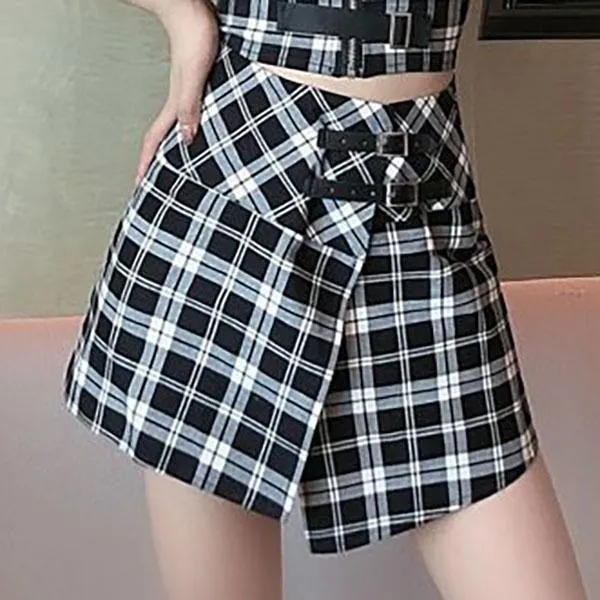 Retro Plaid Strap Matching Crop Top and Skirt SD00129