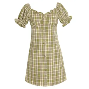 Retro Ruffle Plaid Dress SD00336