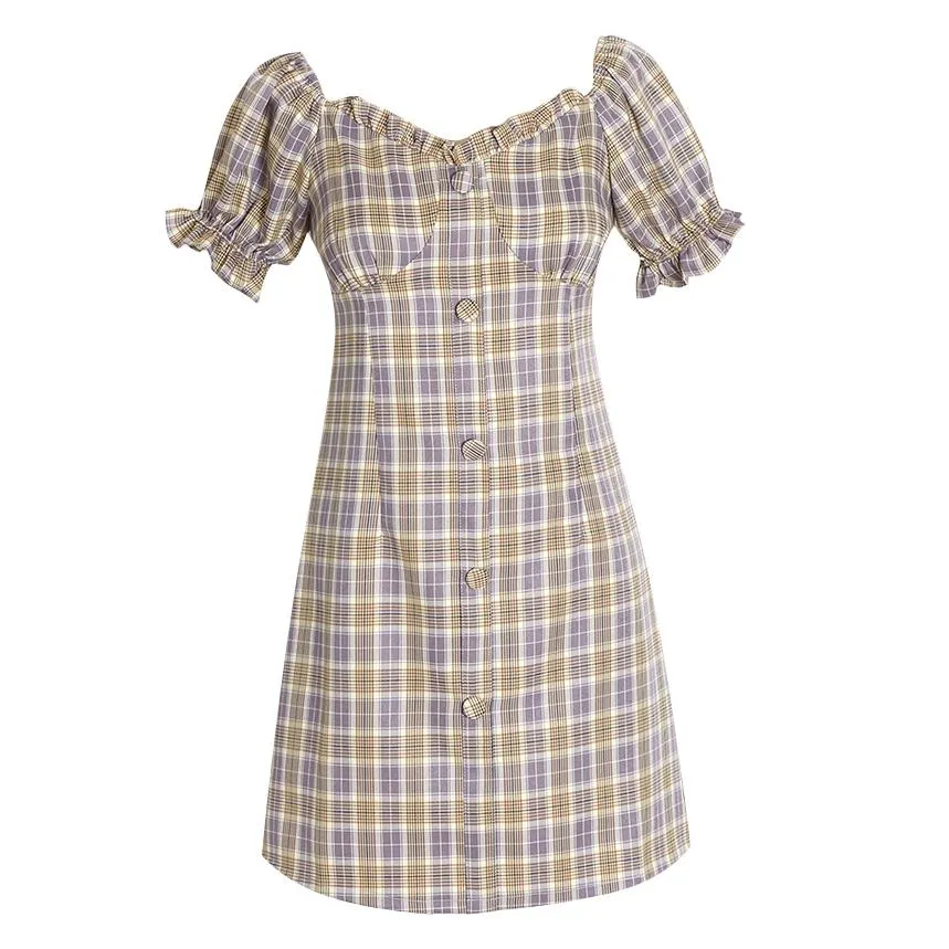 Retro Ruffle Plaid Dress SD00336