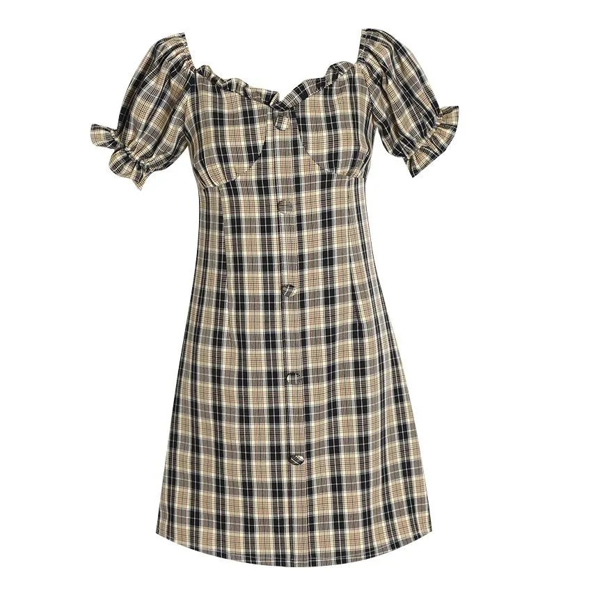 Retro Ruffle Plaid Dress SD00336