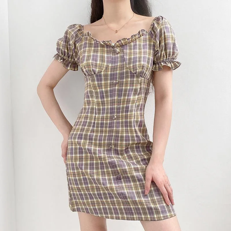 Retro Ruffle Plaid Dress SD00336