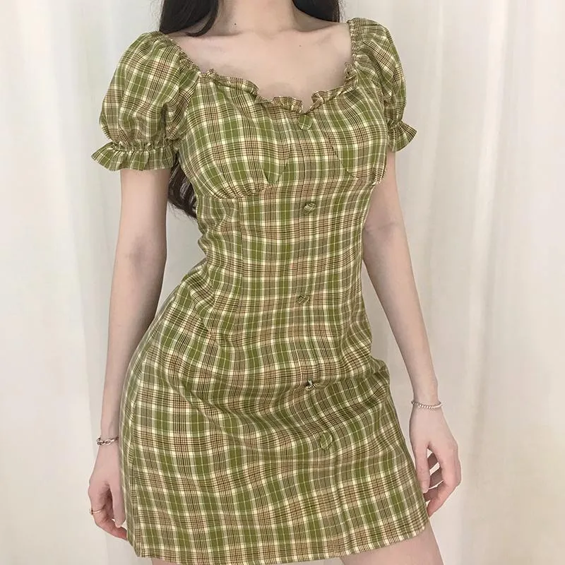 Retro Ruffle Plaid Dress SD00336