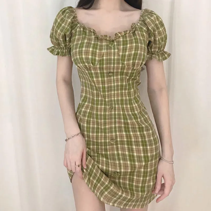 Retro Ruffle Plaid Dress SD00336