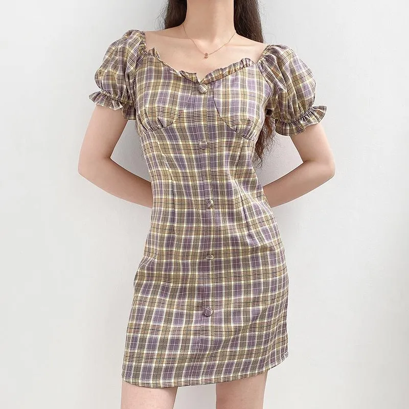 Retro Ruffle Plaid Dress SD00336
