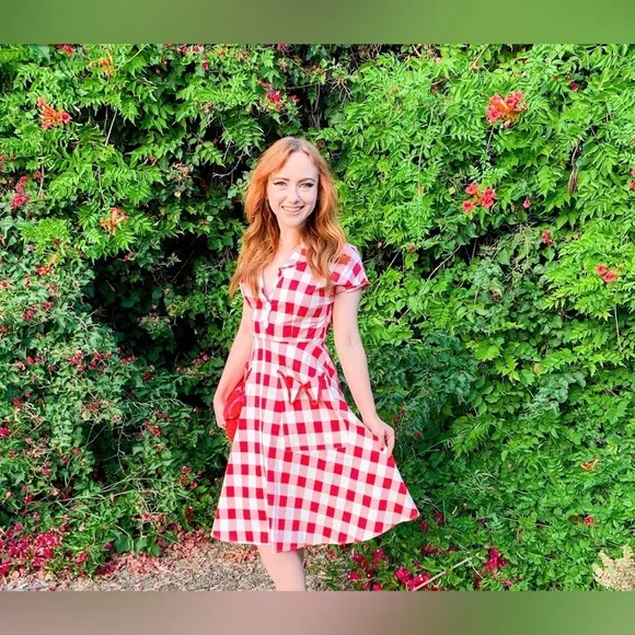 Retro Stage Red White 1950s Pockets Plaid Dress, XL, NWT!