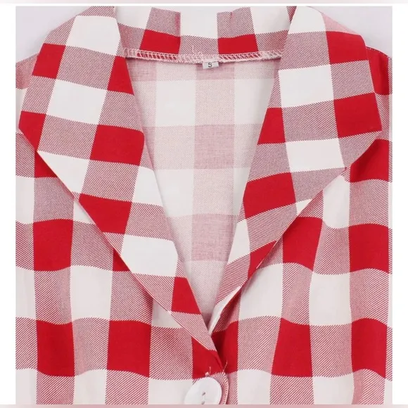 Retro Stage Red White 1950s Pockets Plaid Dress, XL, NWT!