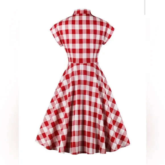 Retro Stage Red White 1950s Pockets Plaid Dress, XL, NWT!