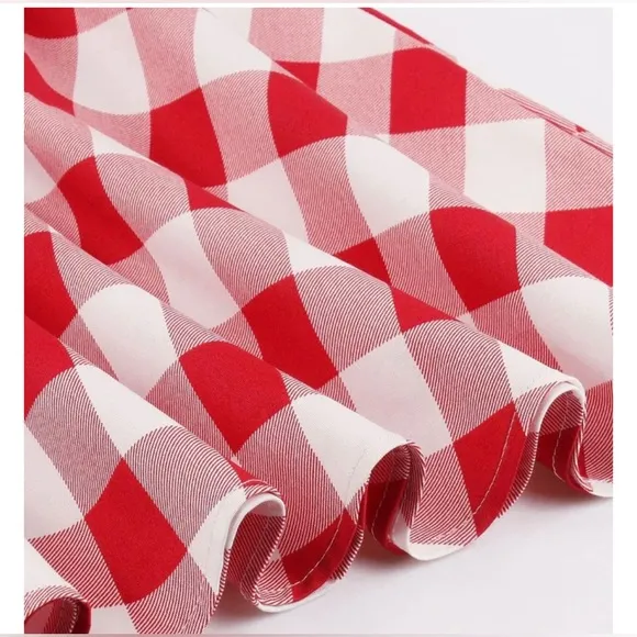 Retro Stage Red White 1950s Pockets Plaid Dress, XL, NWT!