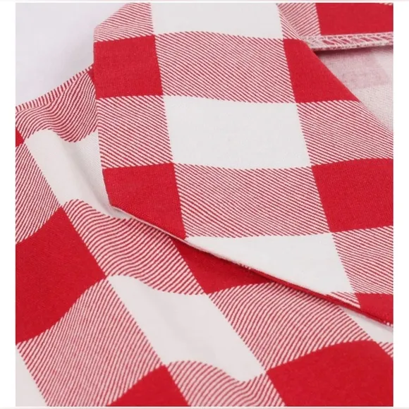 Retro Stage Red White 1950s Pockets Plaid Dress, XL, NWT!