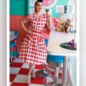 Retro Stage Red White 1950s Pockets Plaid Dress, XL, NWT!