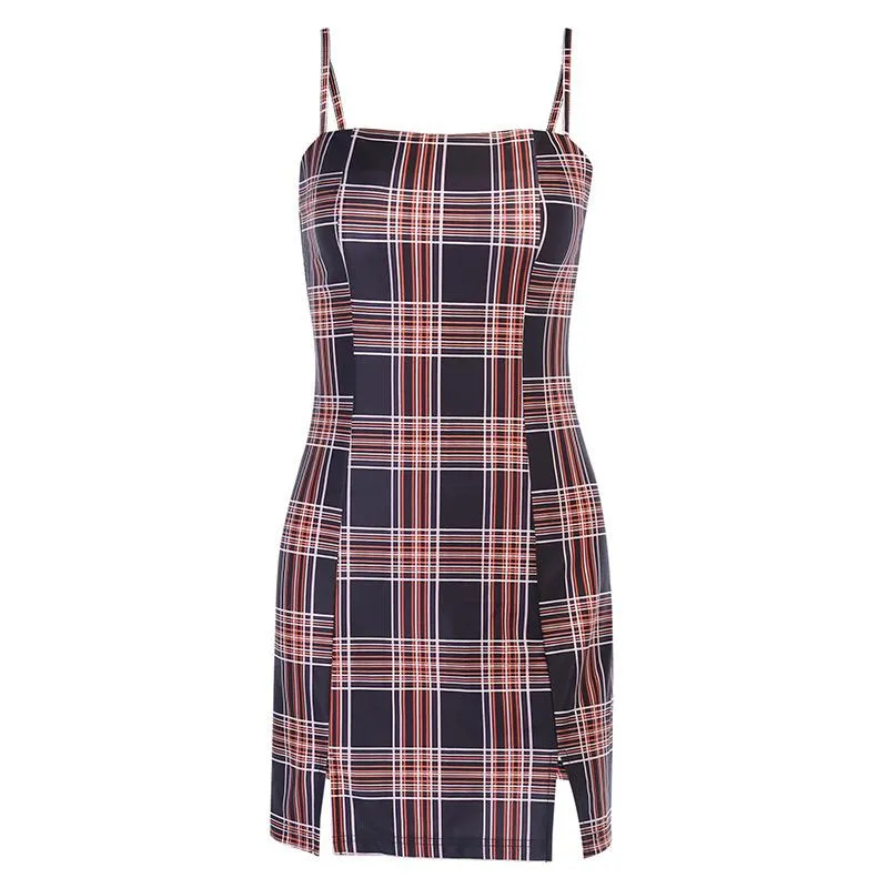 Retro Summer Plaid Strap Dress SD00603