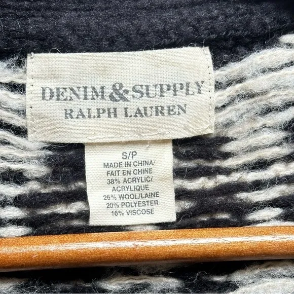 RL Denim &amp; Supply Black white Wool Blend Cowichan button long Cardigan Sweater