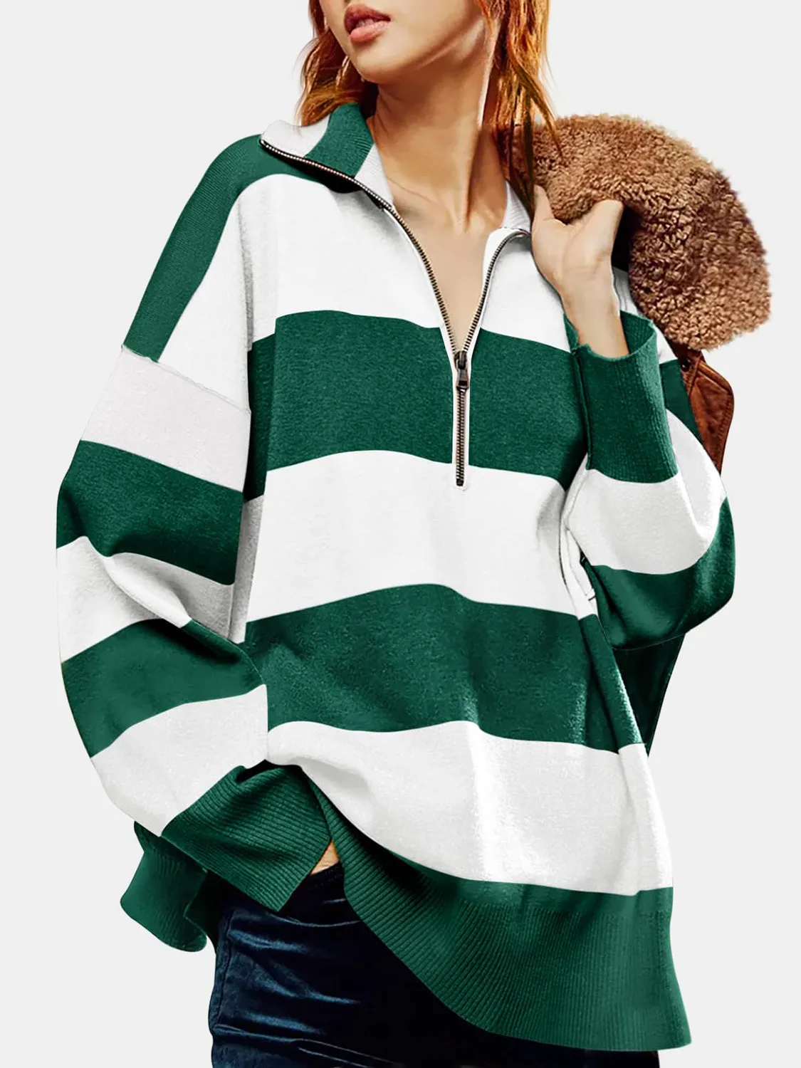 Rosie Color Block Half Zip Long Sleeve Sweater