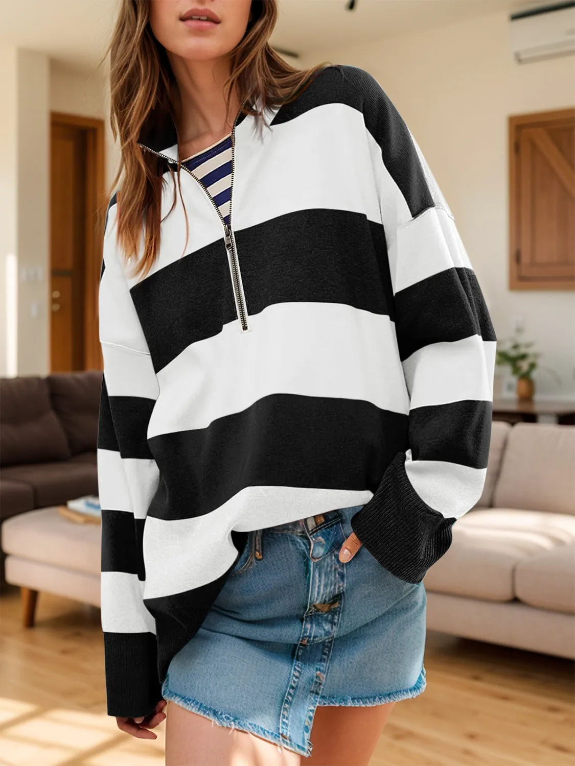 Rosie Color Block Half Zip Long Sleeve Sweater