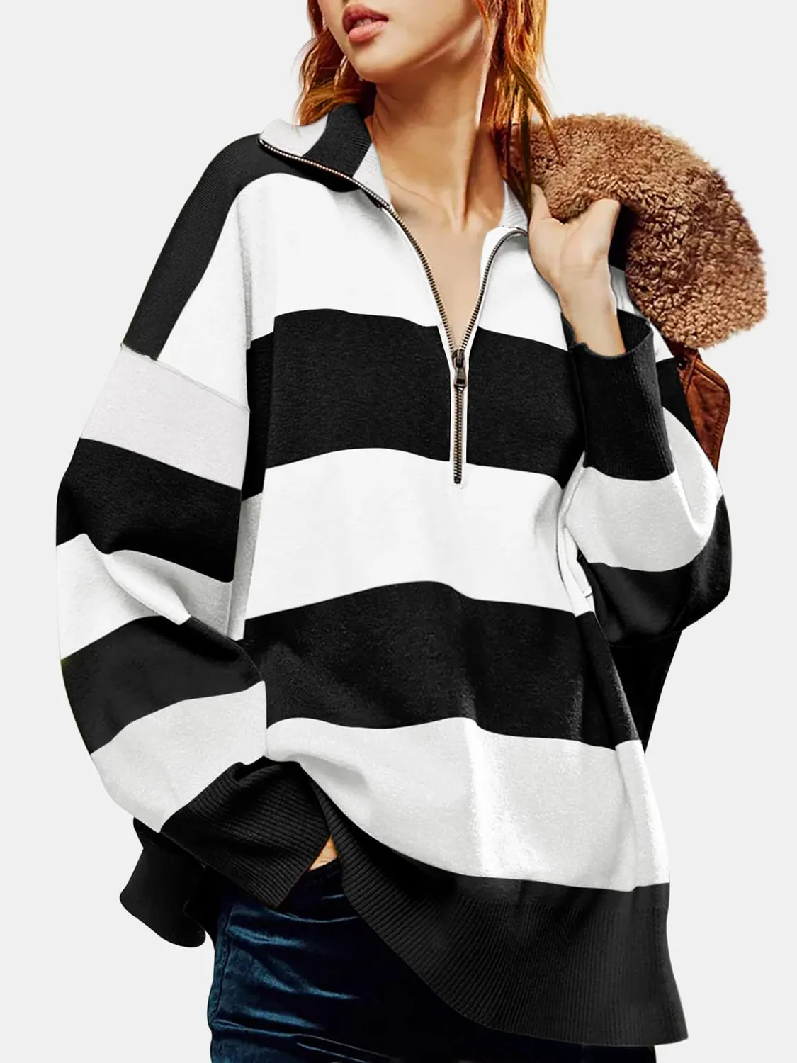 Rosie Color Block Half Zip Long Sleeve Sweater