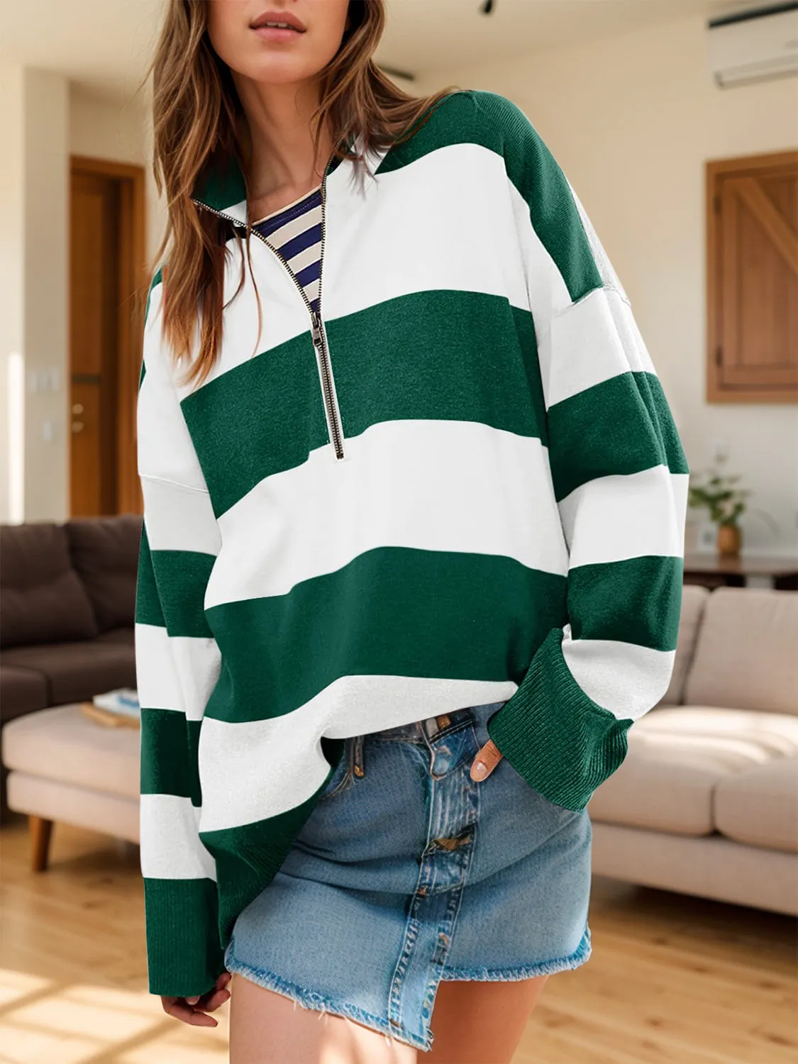 Rosie Color Block Half Zip Long Sleeve Sweater