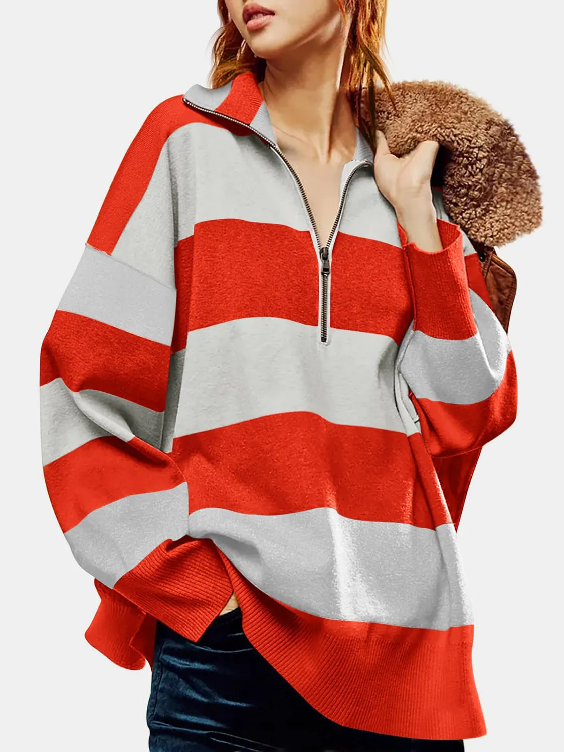 Rosie Color Block Half Zip Long Sleeve Sweater