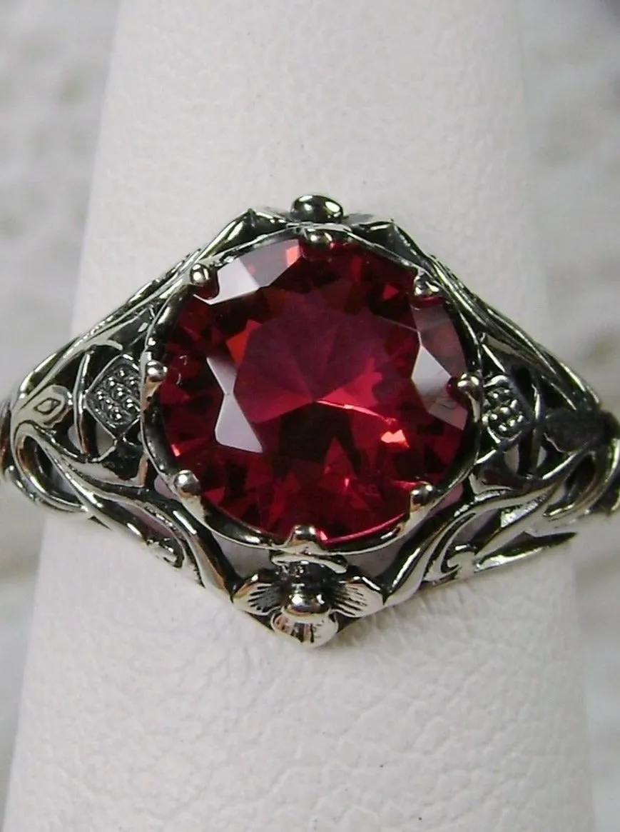 Ruby Red Ring, Daisy Filigree, Victorian Jewelry #D66