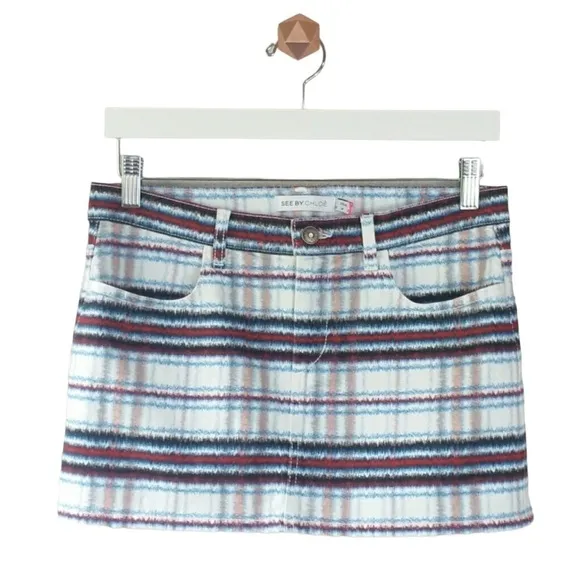See by Chloe’ Garment Dyed Plaid Denim Mini Skirt Y2K