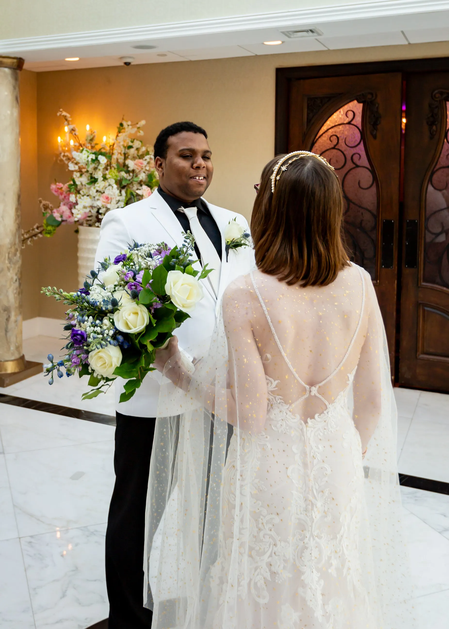 Sheer Ivory   Gold Starburst Floor Length Wedding Cape
