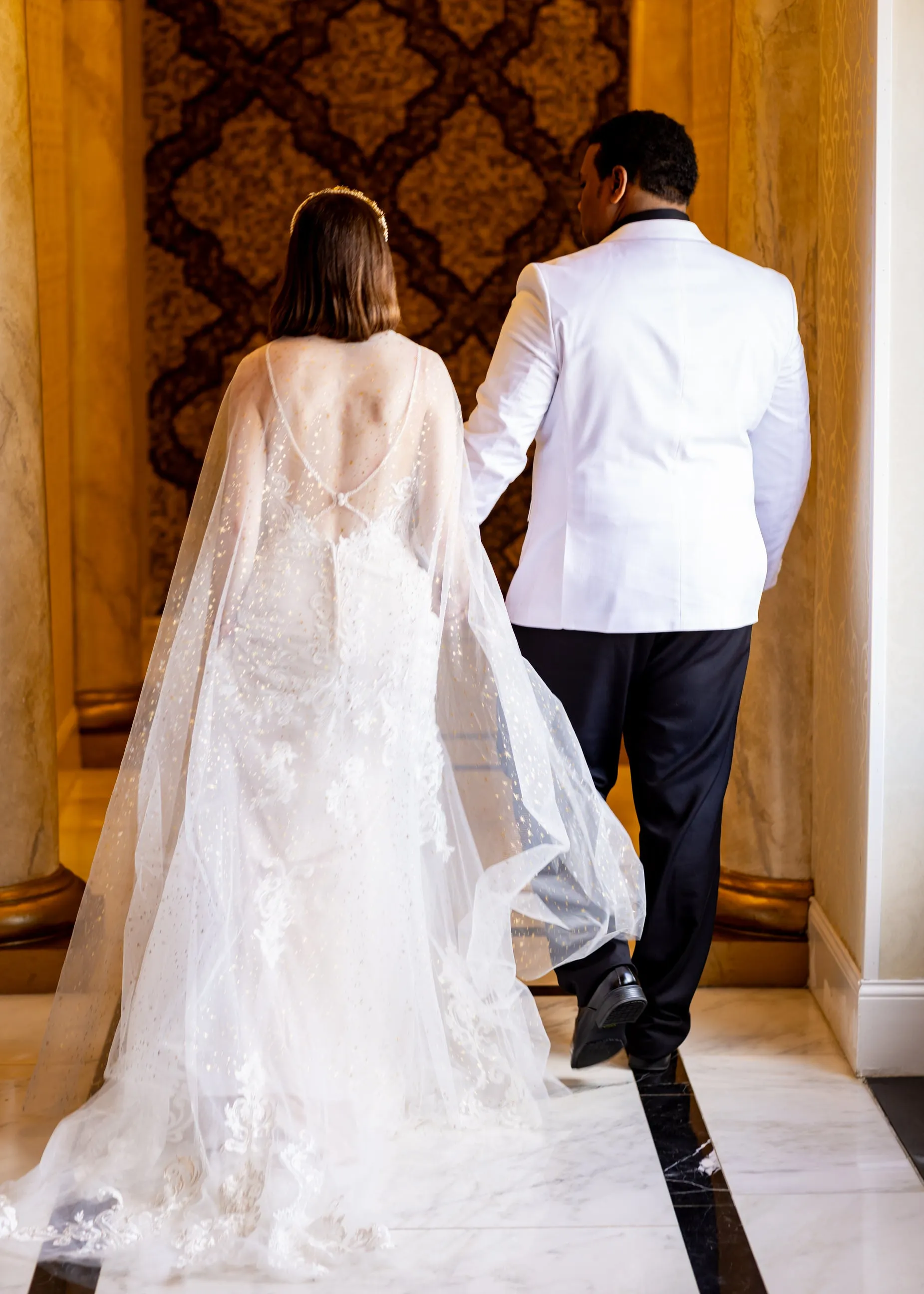 Sheer Ivory   Gold Starburst Floor Length Wedding Cape