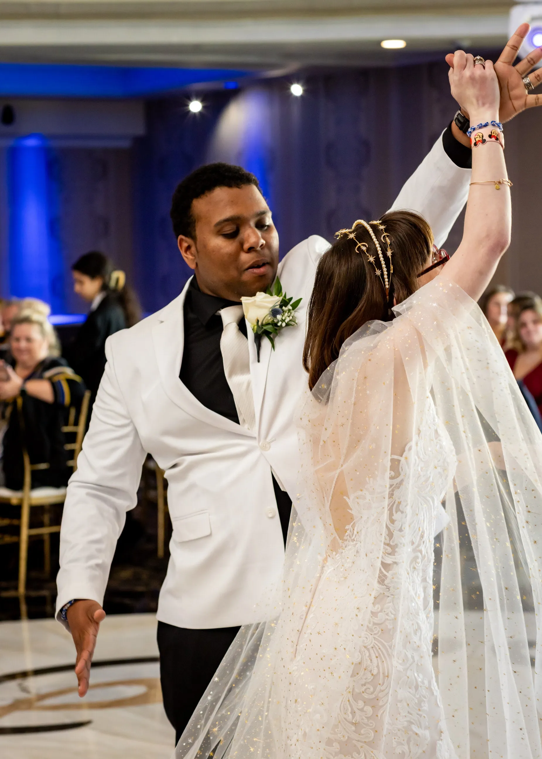Sheer Ivory   Gold Starburst Floor Length Wedding Cape