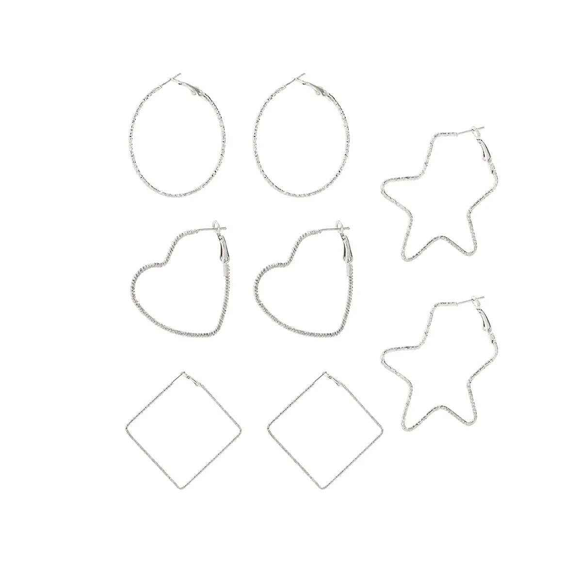 Silver-Plated Copper Geometric Hoop Earrings - Set Of Four Pairs