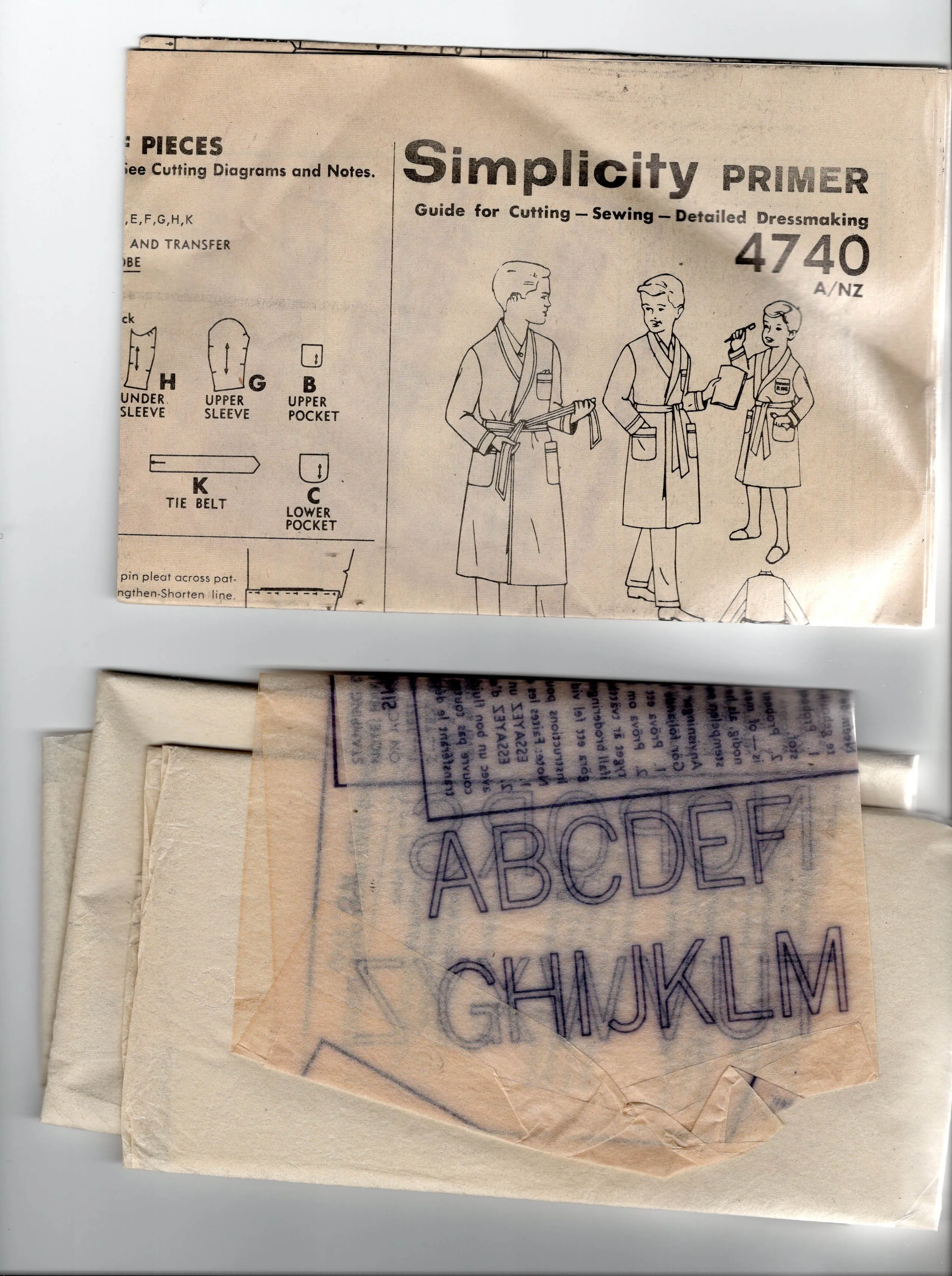 Simplicity 4740 Boys Shawl Collared Robe with Monogram Transfer 1960s Vintage Sewing Pattern Size 8