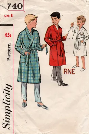 Simplicity 4740 Boys Shawl Collared Robe with Monogram Transfer 1960s Vintage Sewing Pattern Size 8