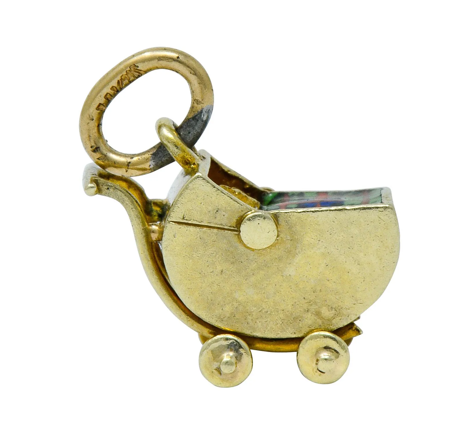 Sloan & Co. Retro Enamel 14 Karat Gold Baby Carriage Charm