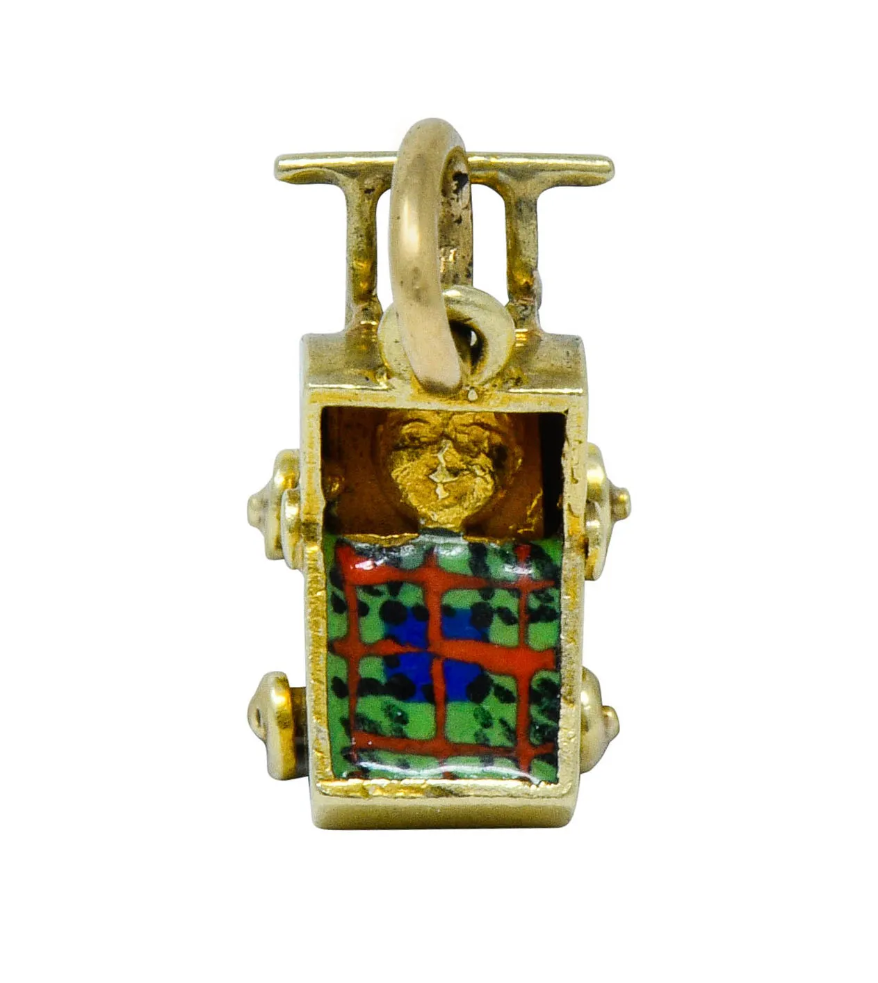 Sloan & Co. Retro Enamel 14 Karat Gold Baby Carriage Charm