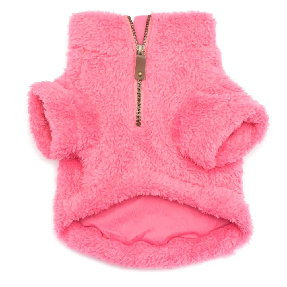 Solid Plush Fleece Dog Pullover in Hot Pink