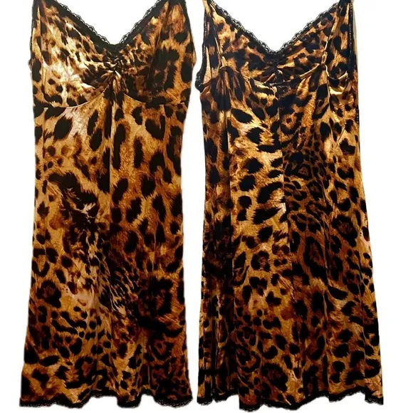 SOURPUSS leopard slip dress spaghetti straps lace trim small NWT