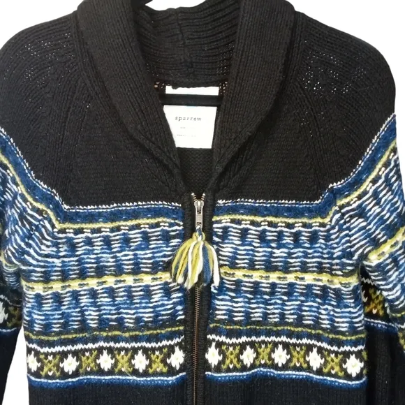 Sparrow Anthropologie Cotton Wool Blend Fair Isle Zip Up Sweater Coat Size Small