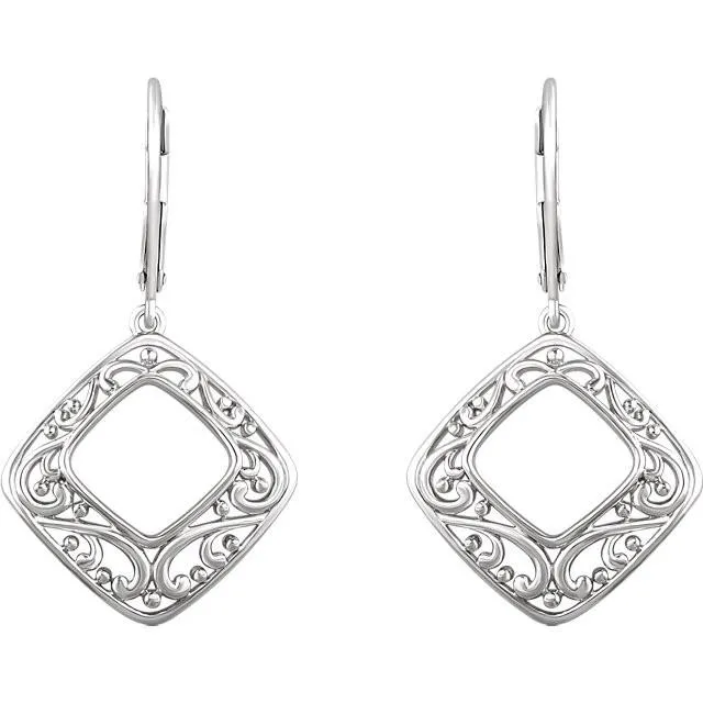 Sterling Silver Scroll Drop Geometric Lever Back Earrings