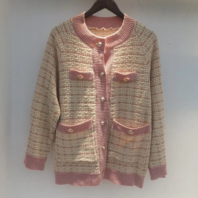 Sweater Coat Retro Shirt Plaid Loose Knit Ladies