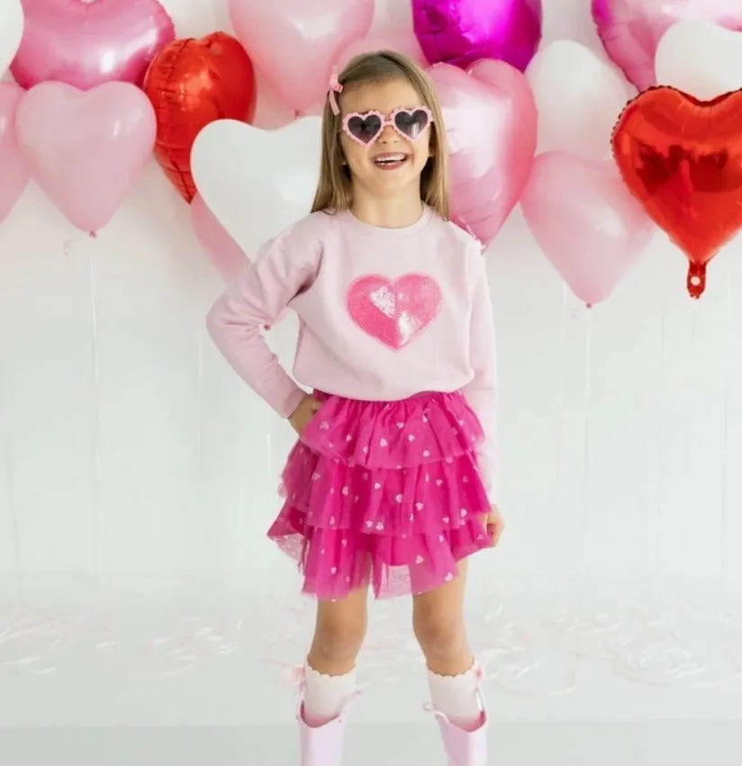 Sweet Wink - Heart Sequin Patch Valentine's Day Sweatshirt - Pink